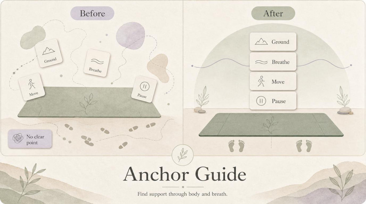 Anchor Guide before and after comparison with minimalistic design and text.
