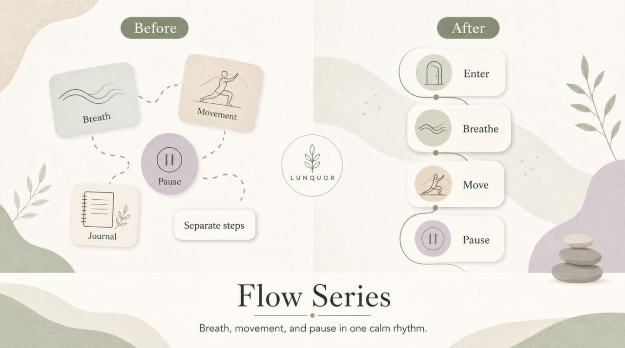 Comparison of 'Before' and 'After' flow series with LUNGUO branding on a white background.