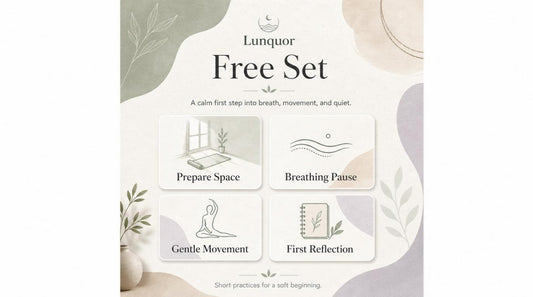 Lunquor free set promotional graphic with steps for a calm practice.