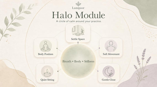 Lumiquor Halo Module diagram with icons and text on a light background