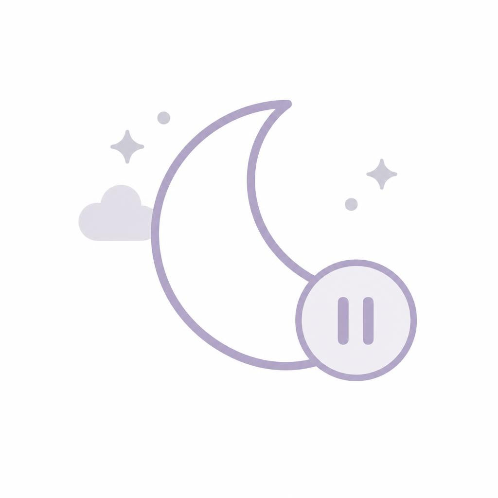 Icon of a crescent moon with a cloud and pause symbol on a white background
