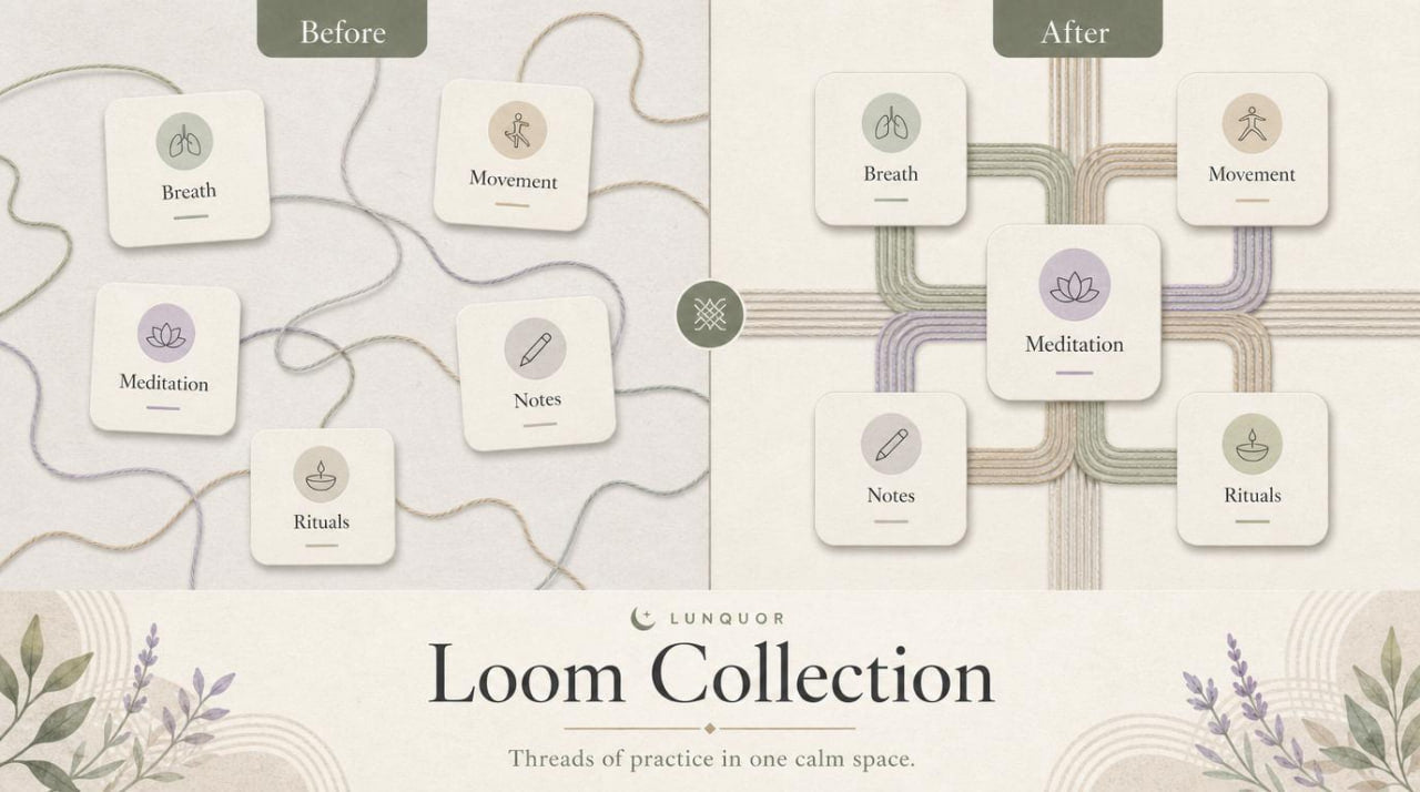 Loom Collection design with 'Before' and 'After' labels on a neutral background.