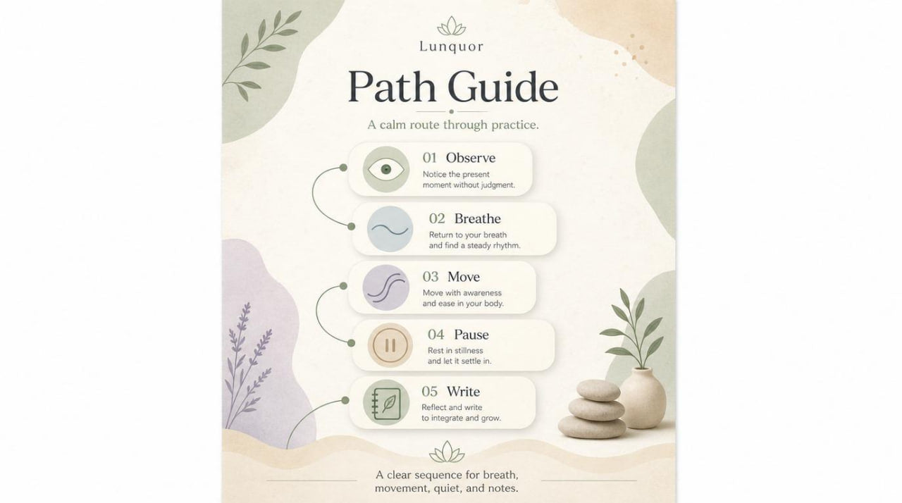 Lungua Path Guide with steps for a calm practice on a light background