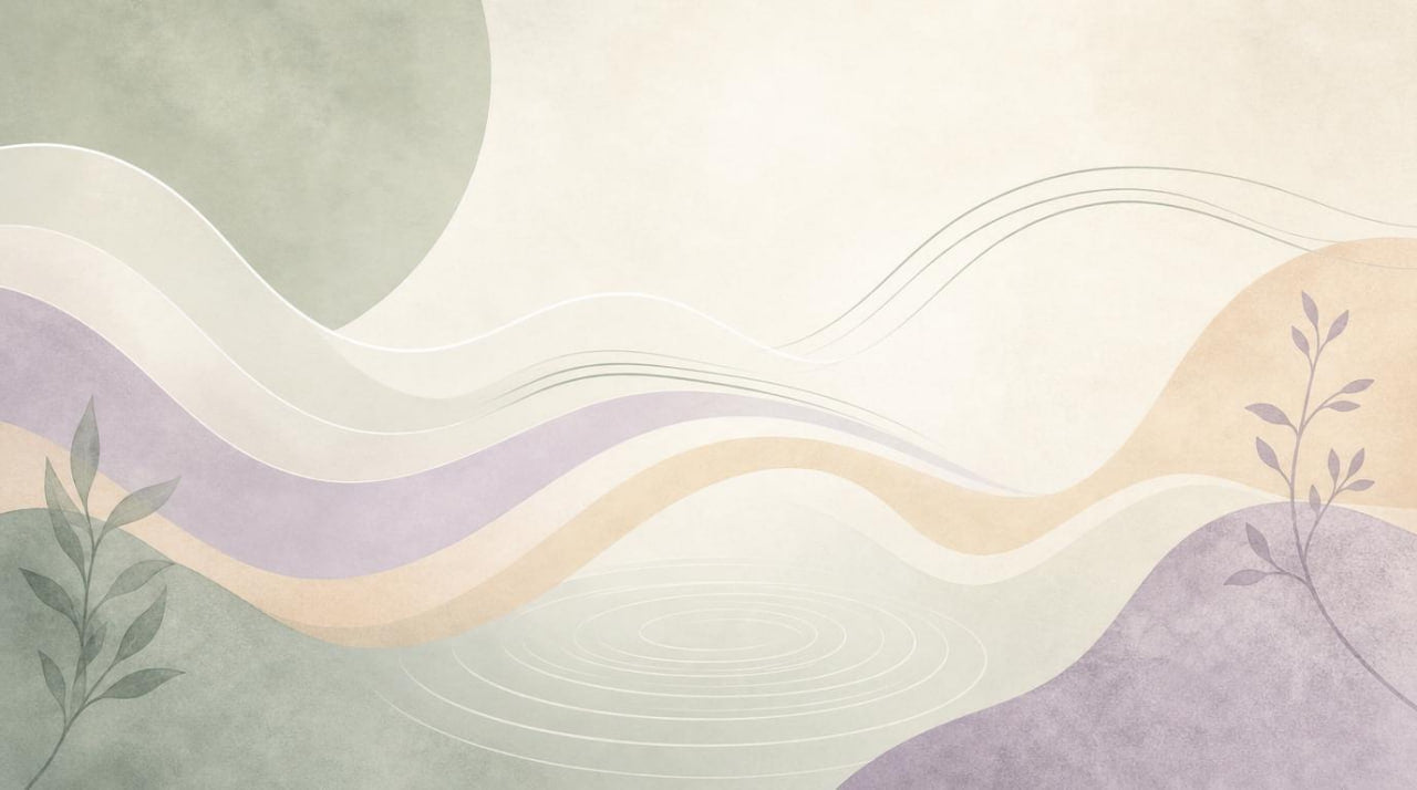 Abstract design with wavy lines and leaves on a light background