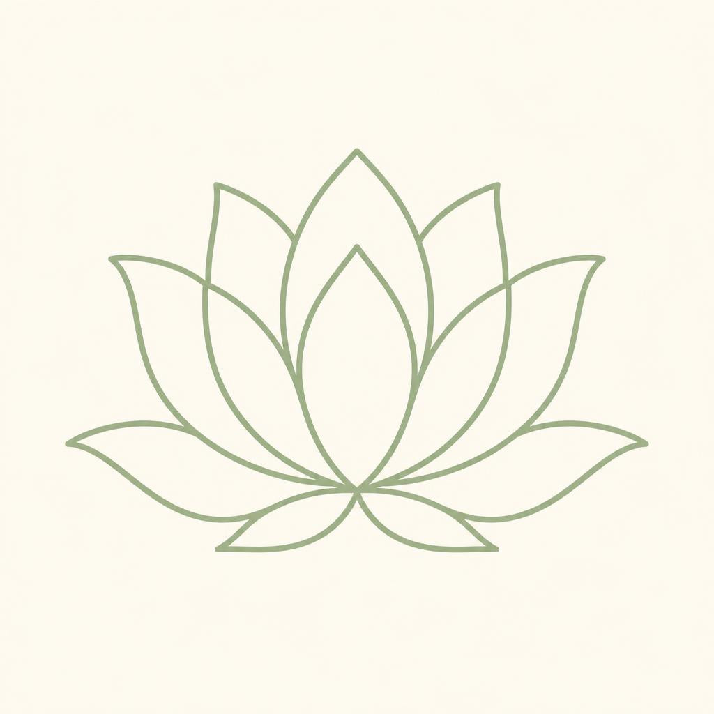 Simple green lotus flower outline on a beige background